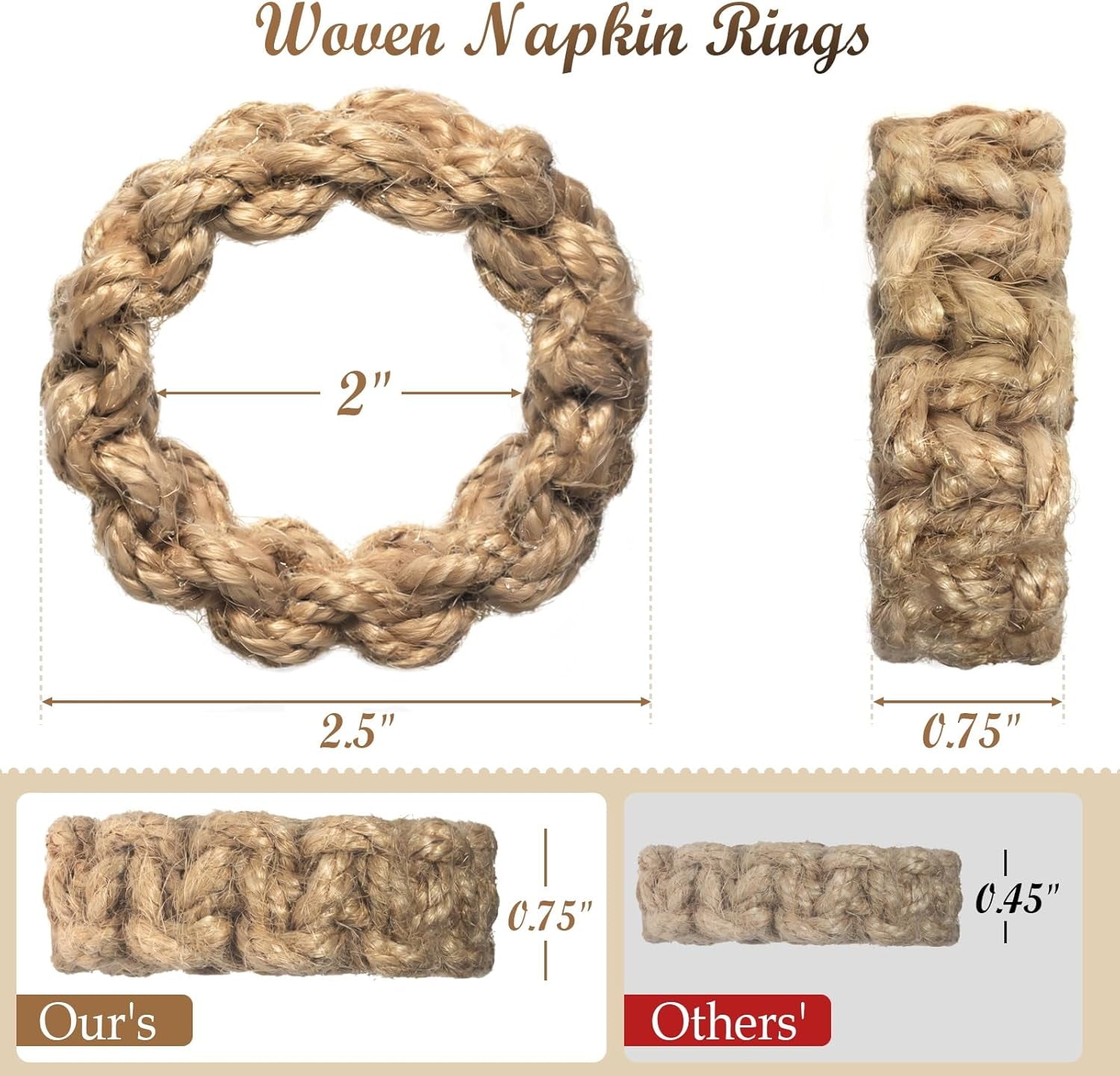 Boho Napkin Rings Set of 6, Handwoven Natural Jute Napkin Rings, Boho Style Table Decor, Wedding Decor