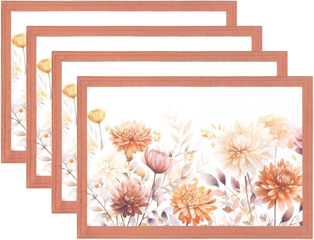 Home Fashions Autumn Blooms Fall/Thanksgiving Cloth Dining Rectangle Placemats, 13"X19", Set of 4