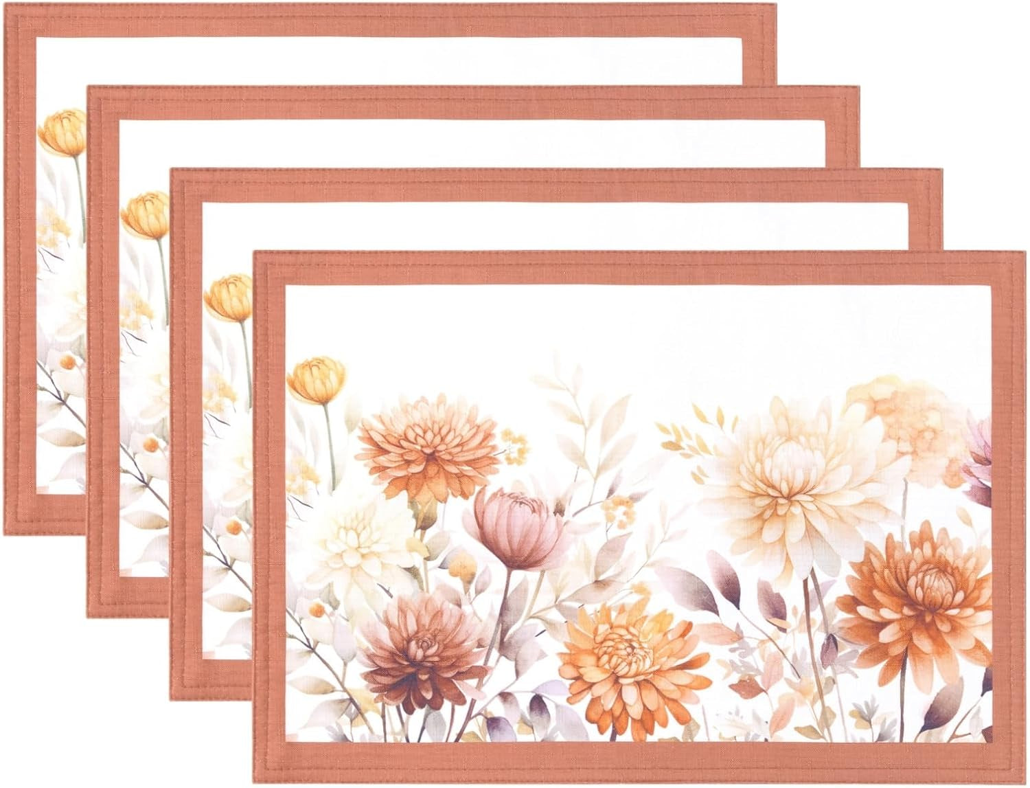 Home Fashions Autumn Blooms Fall/Thanksgiving Cloth Dining Rectangle Placemats, 13"X19", Set of 4
