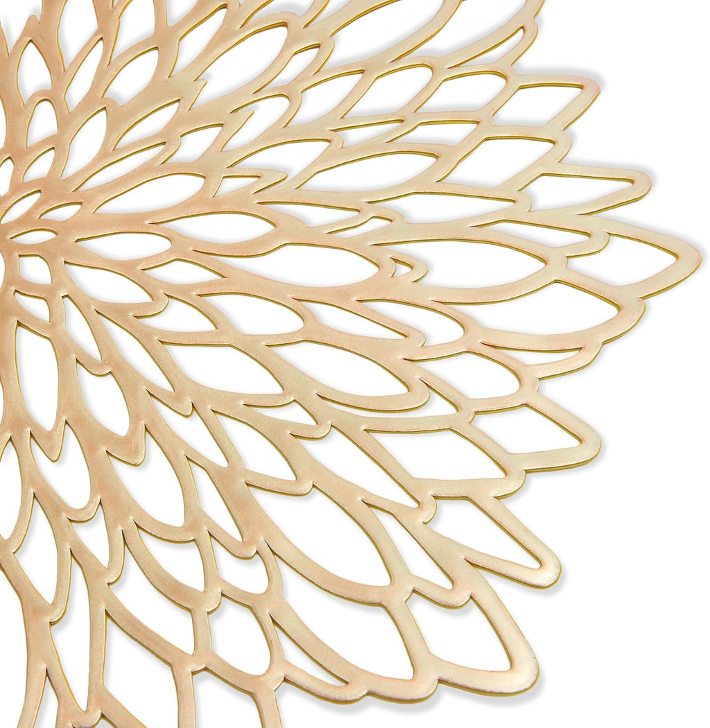 10 Pack Gold Vinyl Placemats - 14.4" X 14.4" round Table Mats and Plate Chargers with Leaf Design for Elegant Table Decor and Protection - Stylish Charger Plates for Events and Wedding Parties