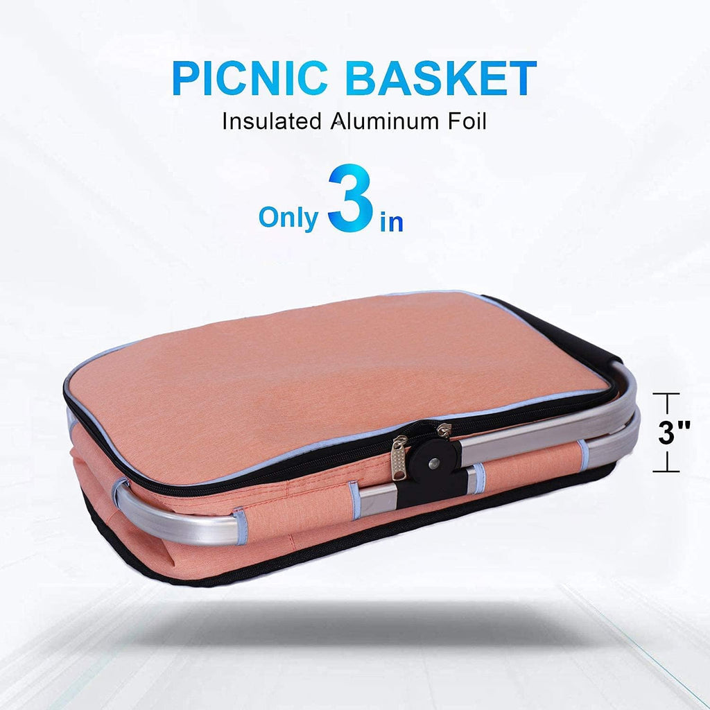 35L Large Picnic Basket 2 Layers of Internal Pockets Leak-Proof and Insulated ，Folding with Internal Support for Enhansed Stability, Wedding Gifts for Couple(Salmon Color)