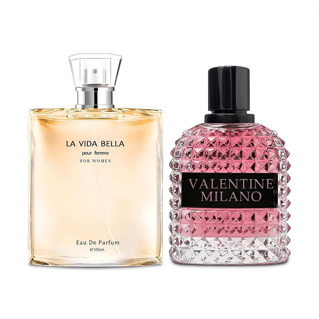 Women'S Perfume La Vida Bella&Valentine Valentine Milano Combo Set Eau De Parfum Long Lasting Fragrance 3.4 Fl Oz Spray Each for Daily Used