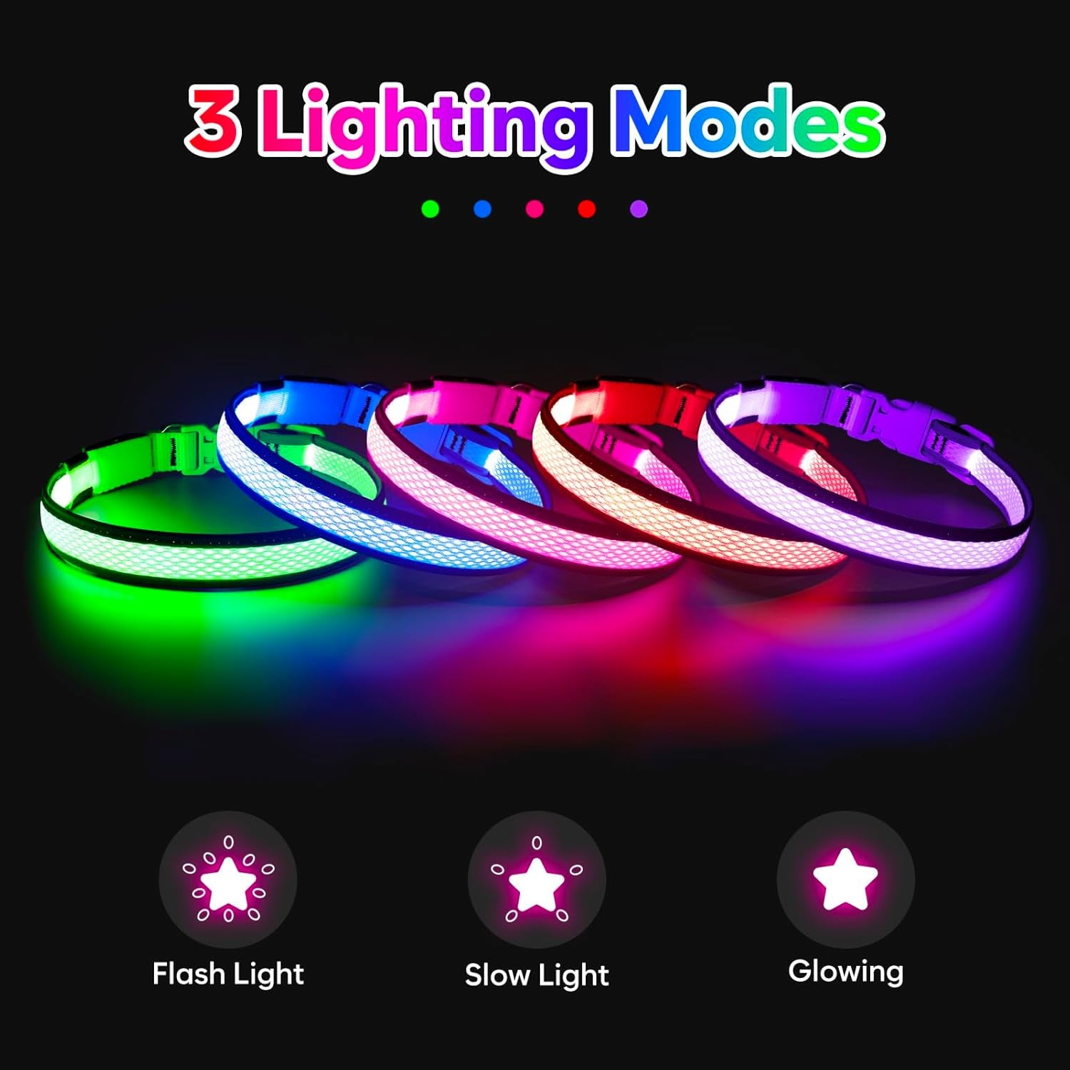 LED Dog Collar, Light up Dog Collar USB Rechargeable, Brightest Dog Lights for Night Walking, Adjustable Dog Collar Light for Dog Safety (Blue, Small)