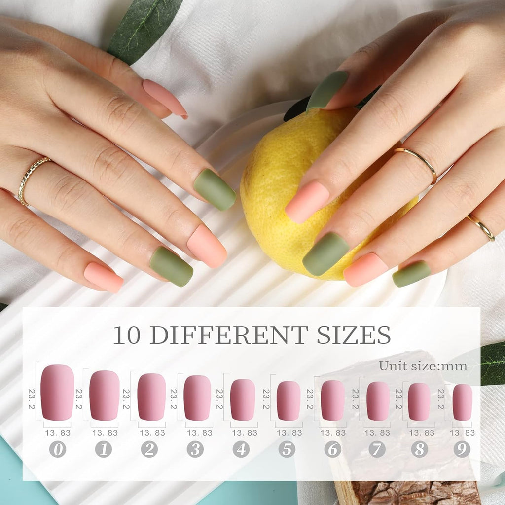 Matte Press on Nails, 24 Packs 576PCS Press on Nails Medium Square Matte, Lightweight Natural Fake Nails Full Cover, False Nails with Glue