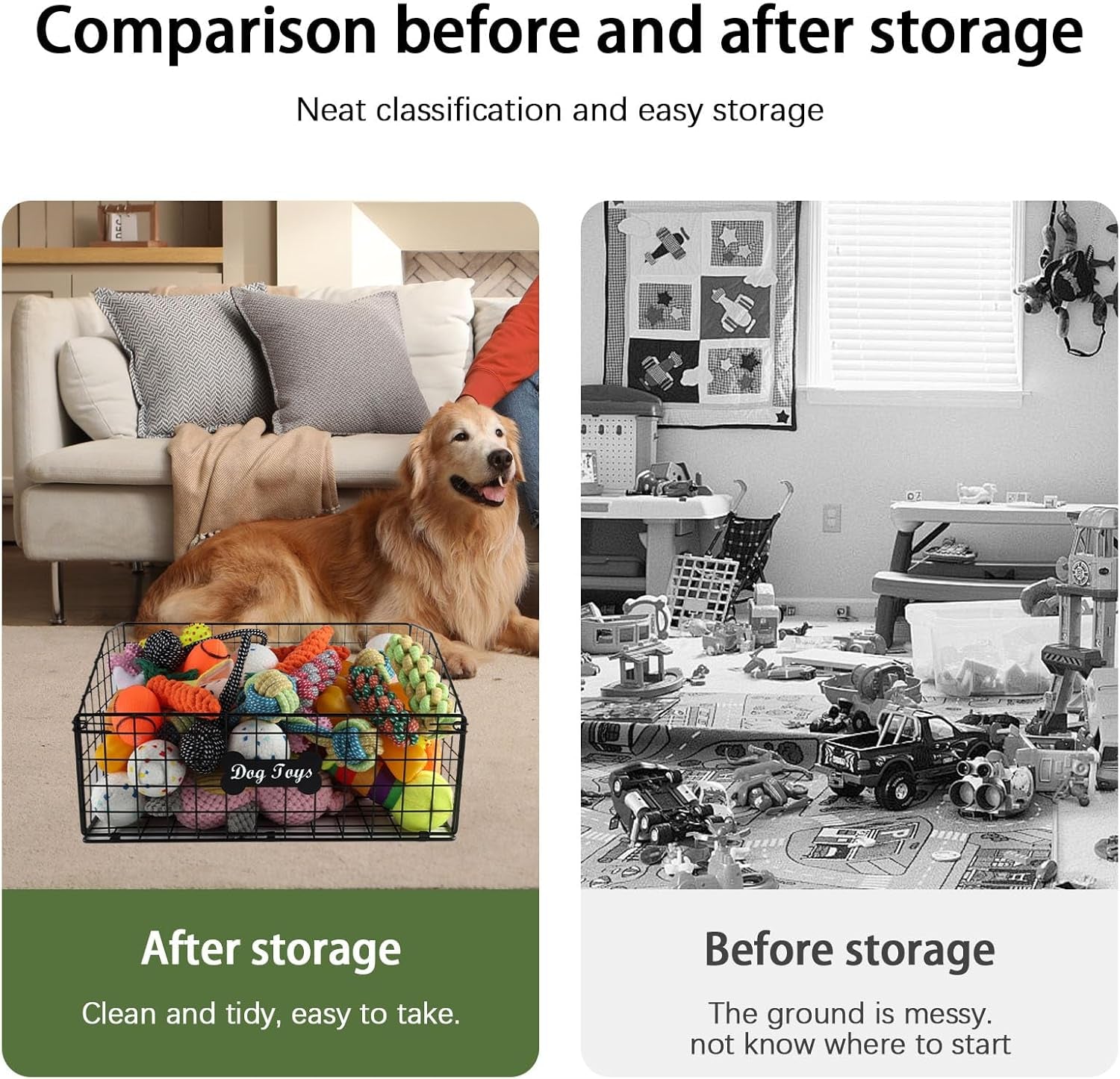 2 Pcs Dog Toy Basket Medium,Pet Storage Toys Box Metal Organizer Bin Dogs Wire Rack Container for Pet Food Storage Living Room Bins Plastic Supplies Boxes Puppy Cat Chest Organizers Treat Cabinet