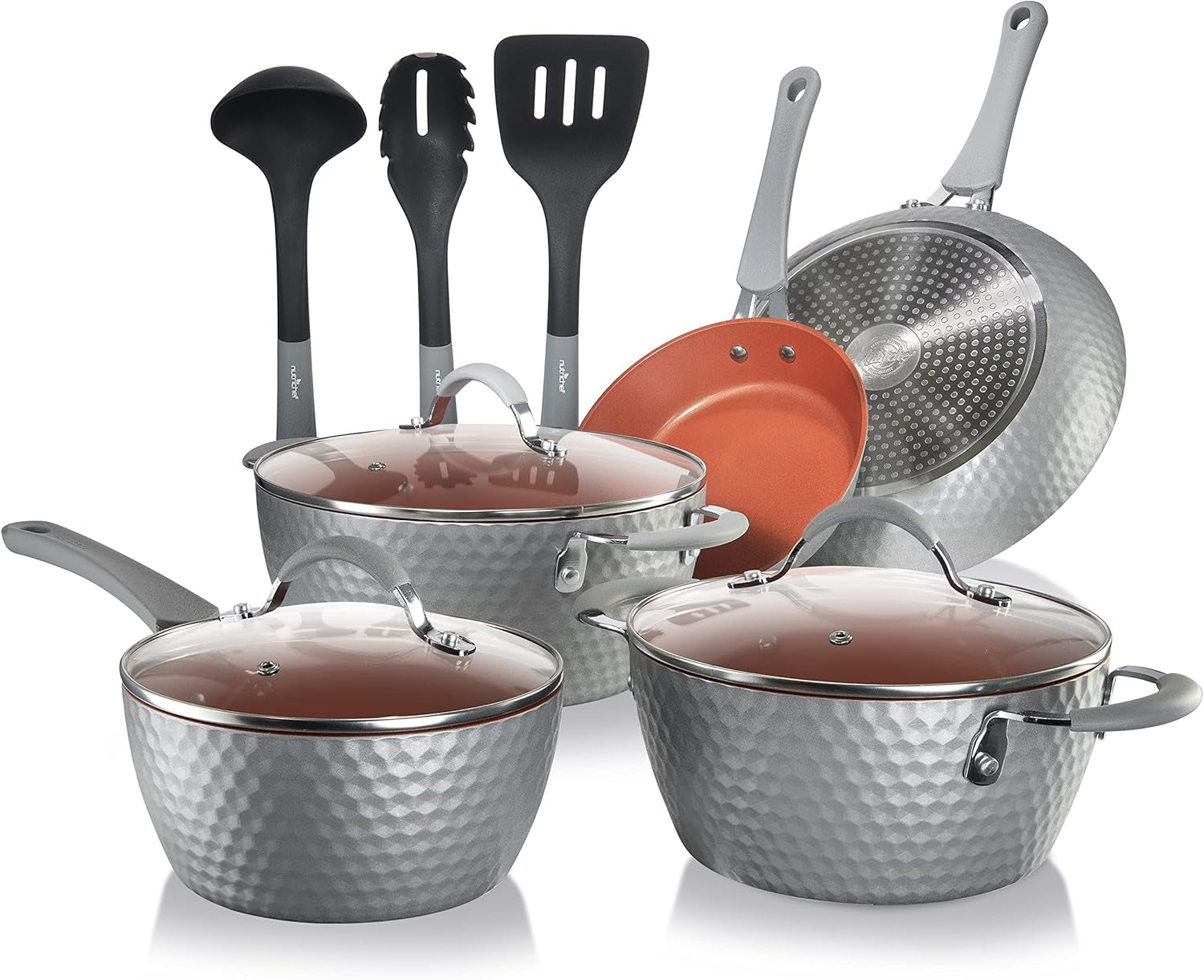 11 Piece Nonstick Ceramic Cookware Set - Pots and Pans Set with Ergonomic Handles, Induction Ready, Includes Saucepan, Dutch Oven, Large & Small Fry Pans