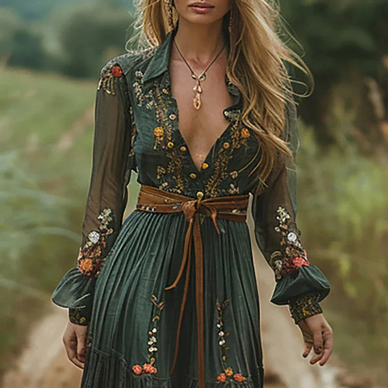 Women's Floral Pleated Maxi Dress | Bohemian Summer Gown