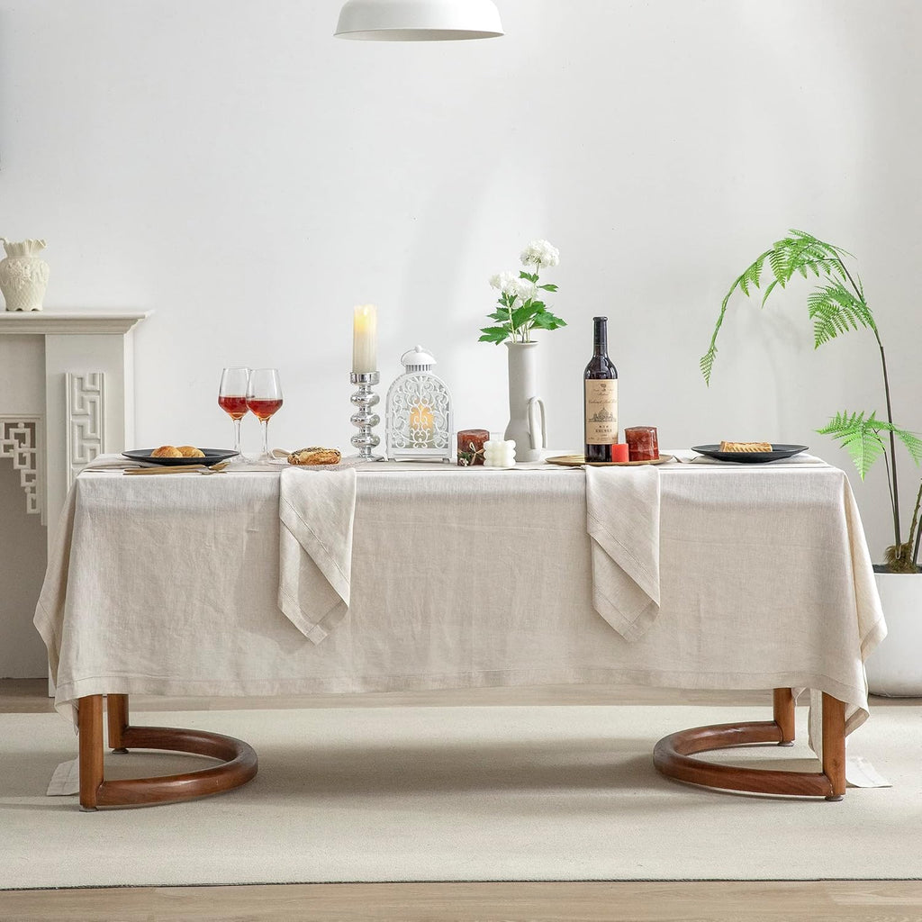 Pure Linen Hemstitch Tablecloth,100% Stonewashed French Linen Tablecloths for Kitchen Dining Rectangle Tables,60X84Inch Machine Washable Christmas Thanksgiving Organic Tablecloth-Natural Linen
