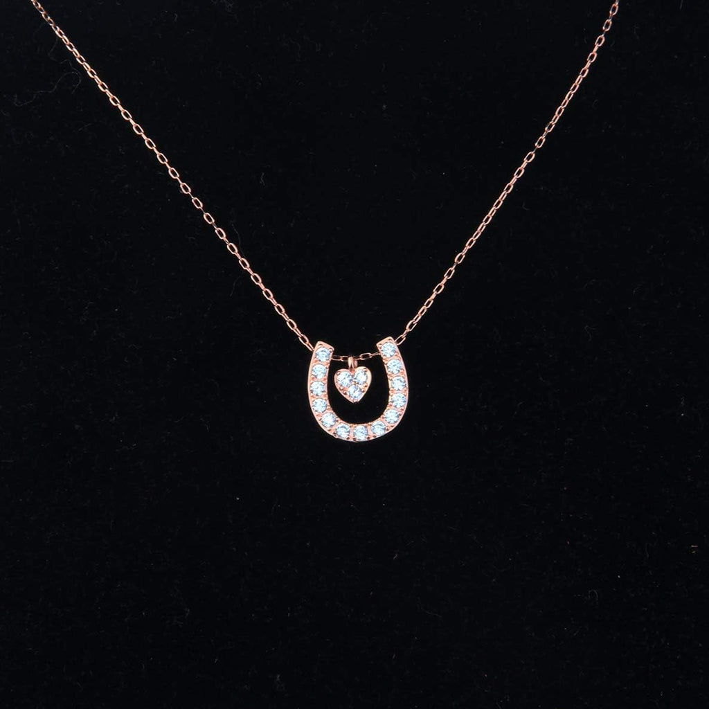 Horseshoe Charm Necklace Rose Gold Lucky Horseshoe with Love Heart Pendant Necklace Girlfriend Gift Daughter