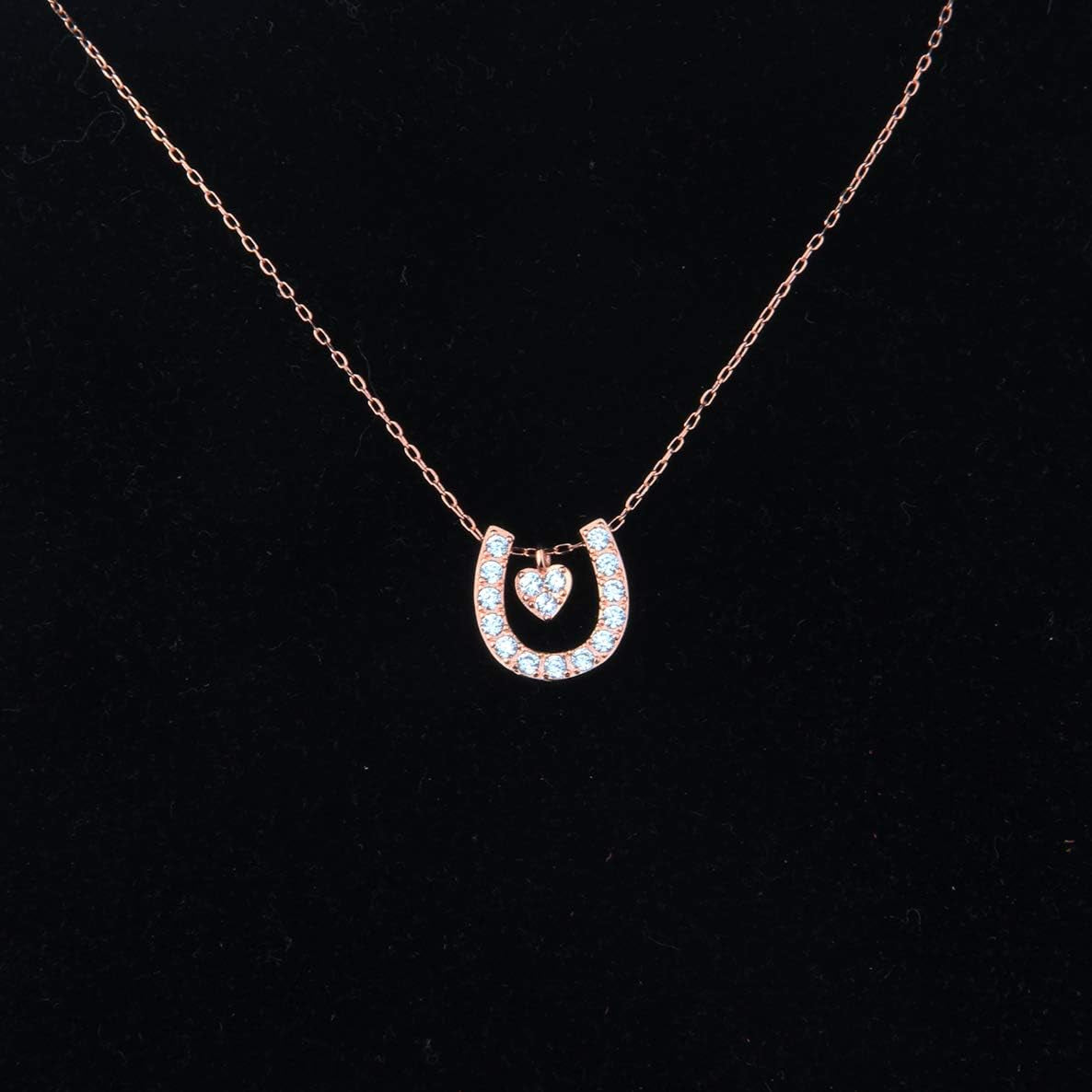 Horseshoe Charm Necklace Rose Gold Lucky Horseshoe with Love Heart Pendant Necklace Girlfriend Gift Daughter
