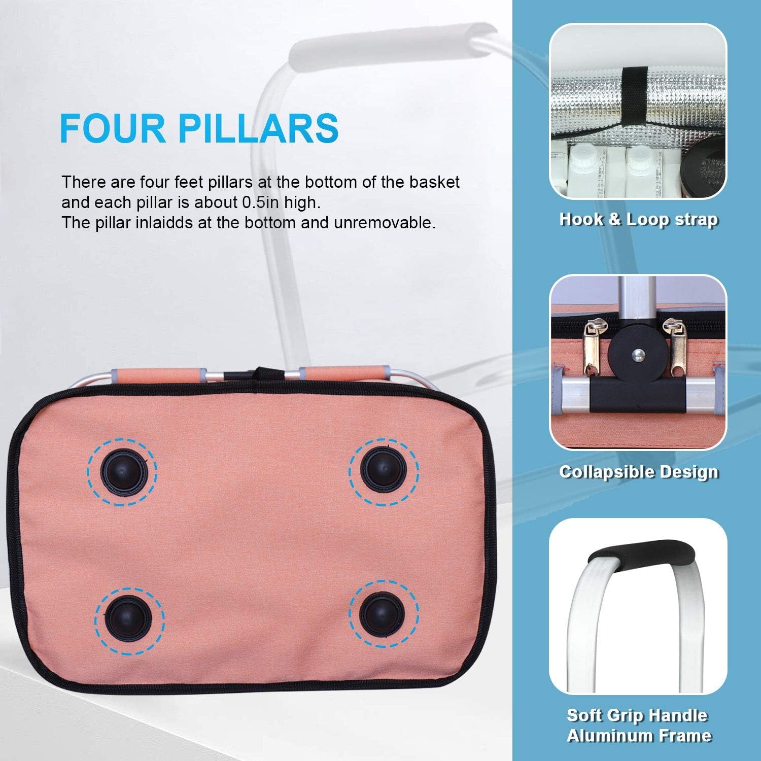 35L Large Picnic Basket 2 Layers of Internal Pockets Leak-Proof and Insulated ，Folding with Internal Support for Enhansed Stability, Wedding Gifts for Couple(Salmon Color)