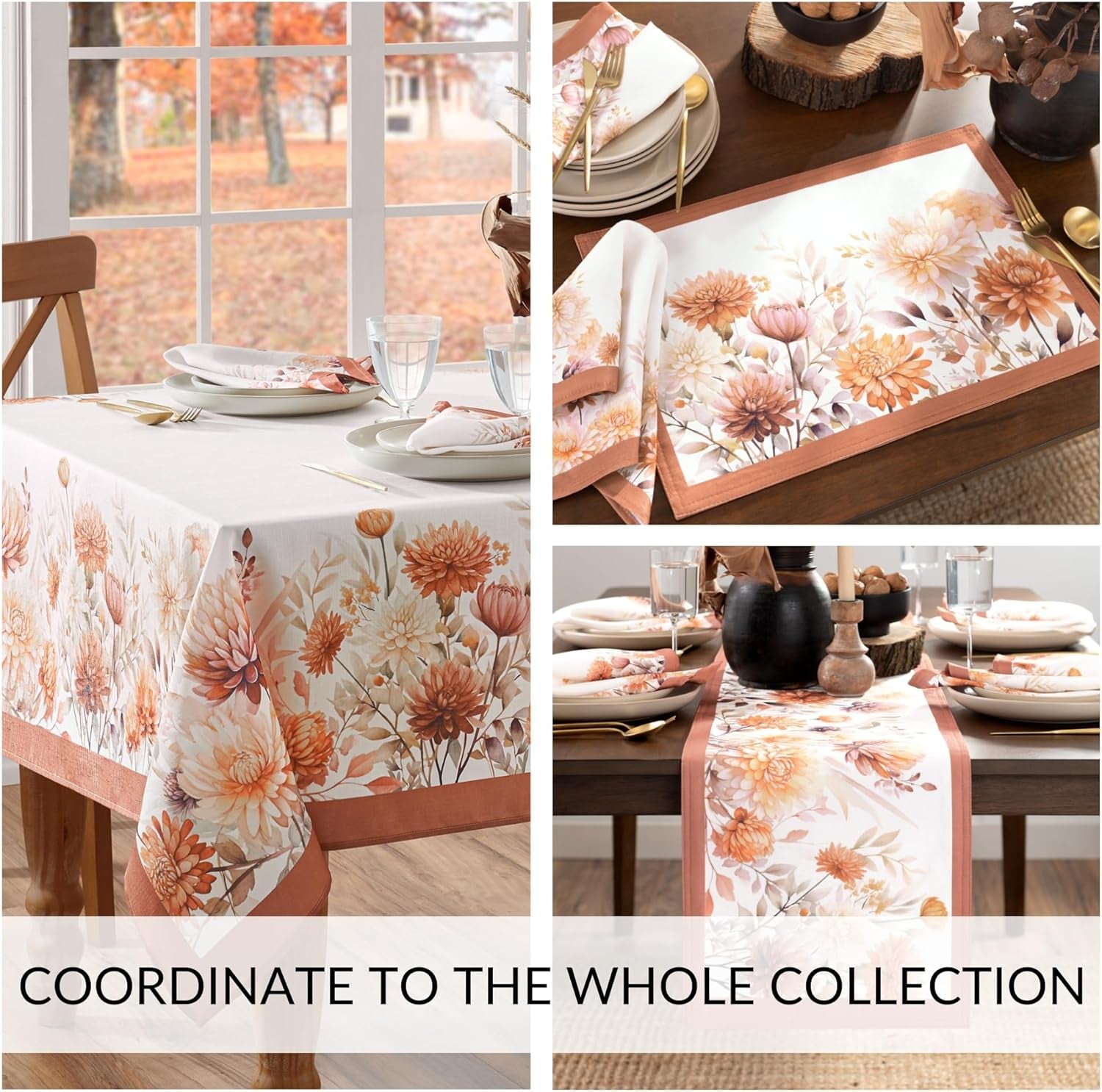 Home Fashions Autumn Blooms Fall/Thanksgiving Cloth Dining Rectangle Placemats, 13"X19", Set of 4