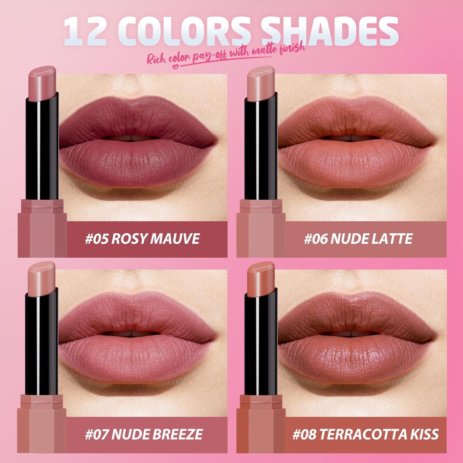 10Pcs Velvet Matte Lipstick Nude Matte Soft Dark Color Stick High Pigmented Long-Lasting Waterproof Lip Stick Lip Balm Beauty Cosmetics Gift for Women(Curated 10-Shade Set)