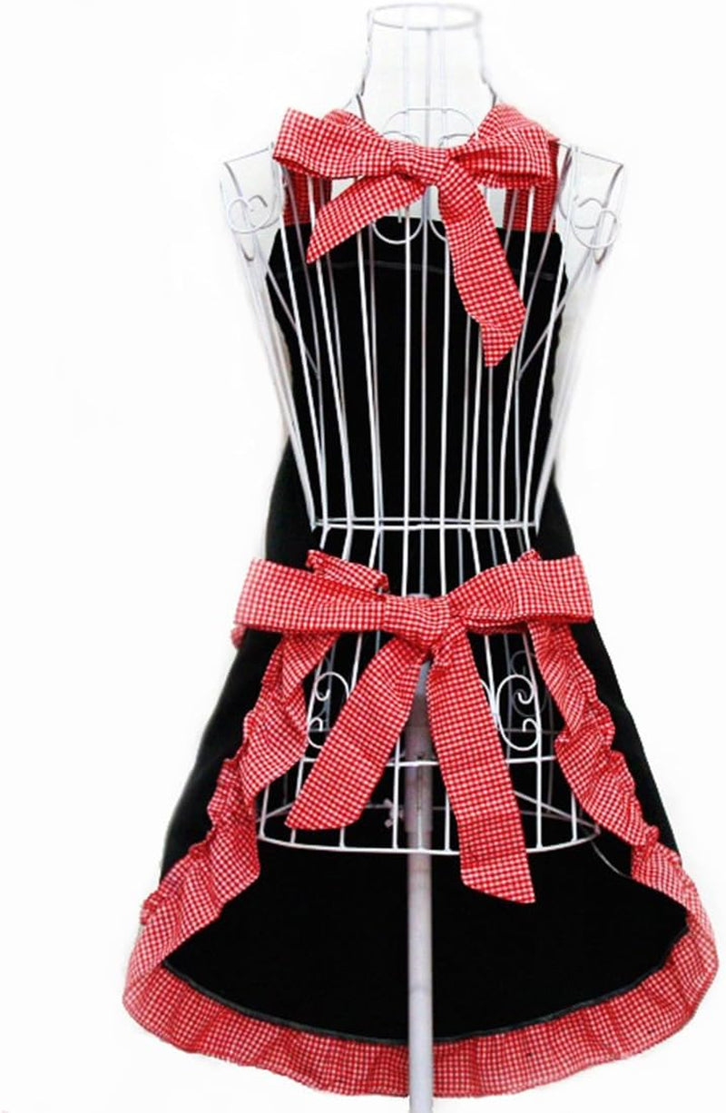 Cute Retro Aprons with Pockets for Women Girls Vintage Kitchen Cooking Apron for Mother Gift (Red)