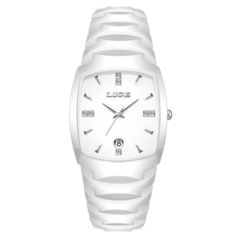 Casual Elegant Women Watch Fashion White Ceramic Strap Calendar Quartz Watch Waterproof Business Luxury Gift Ladies Watches