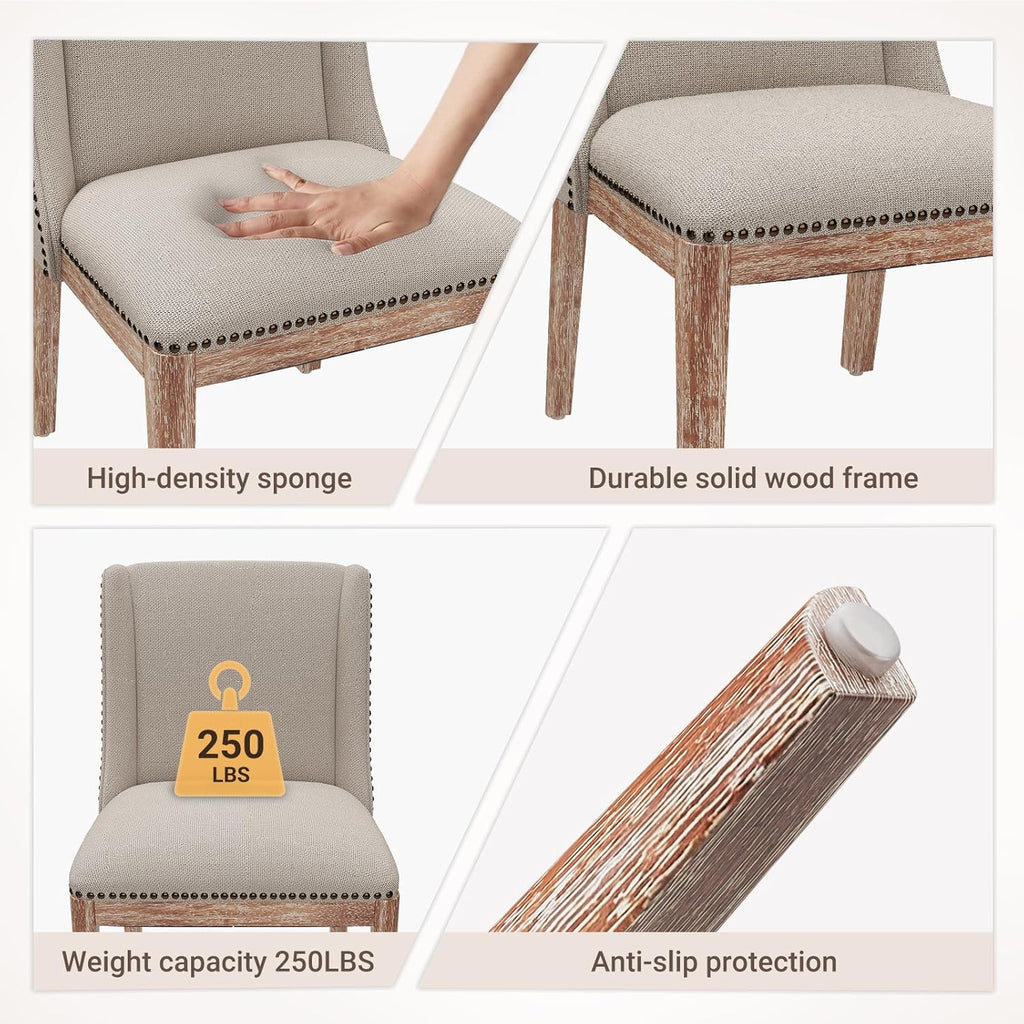Dining Chair Set of 6, Fabric Upholstered Kitchen Side Chairs with Wooden Legs for Kitchen & Restaurant Use, Beige