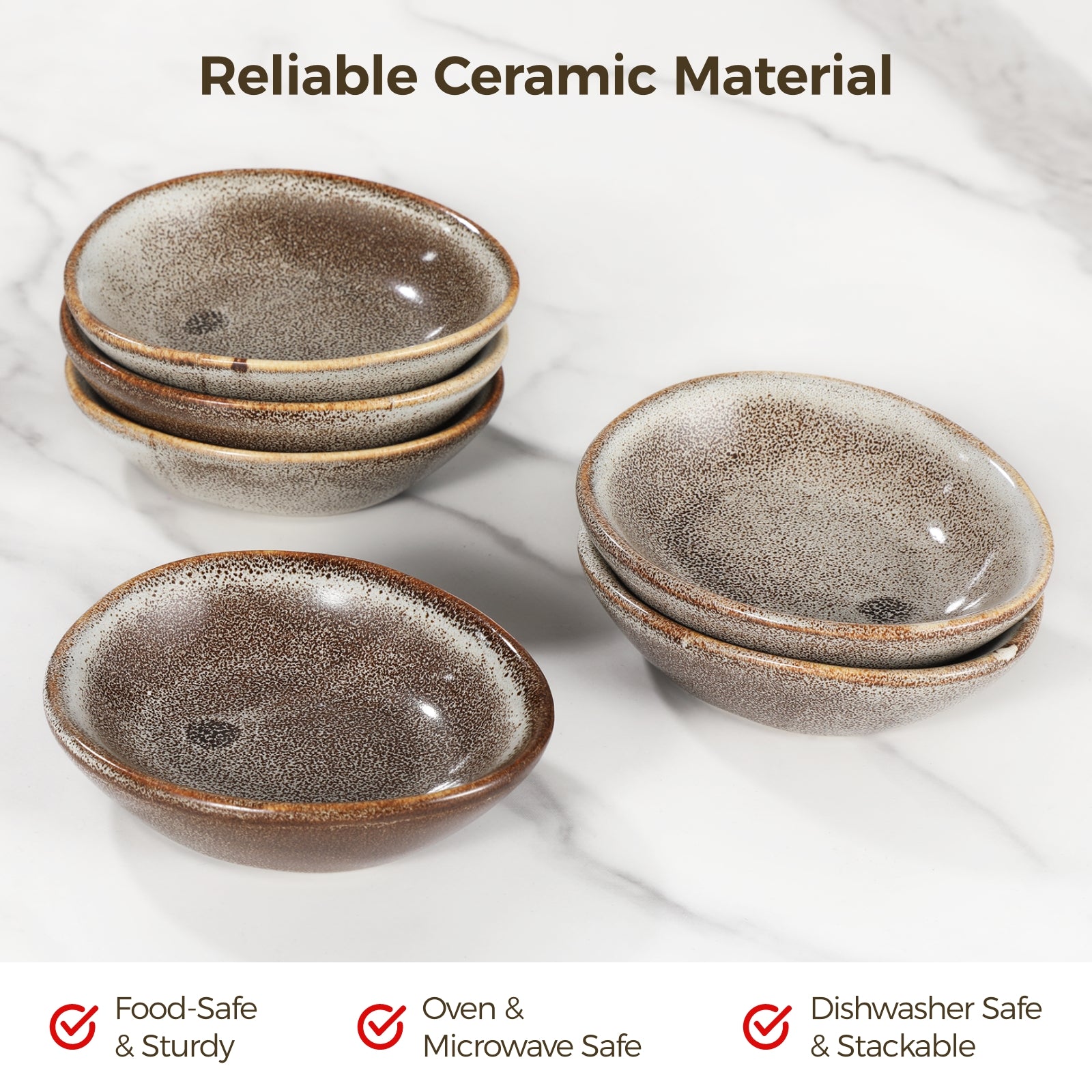 6 Pcs Ceramic Sauce Dishes, Vintage Dipping Bowls, Buffet Fruit Plates, Small Sauce Cups, Unique Serving Bowls for Condiment, Side Dishes, Appetizer, Snacks, Microwave and Oven Safe