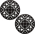 2 Pack Cast Iron Trivet, 6.8" Cast Iron round Trivet with Vintage Pattern and Rubber Pegs/Feet for Serving Hot Dish, Pot, Pans and Teapot on Kitchen Countertop or Dinning