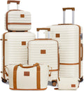 Luggage Set 3 Piece Suitcase Sets with Spinner Wheel,Hardside Expandable Travel Laggage with TSA Lock (13/20/24/28 White Brown