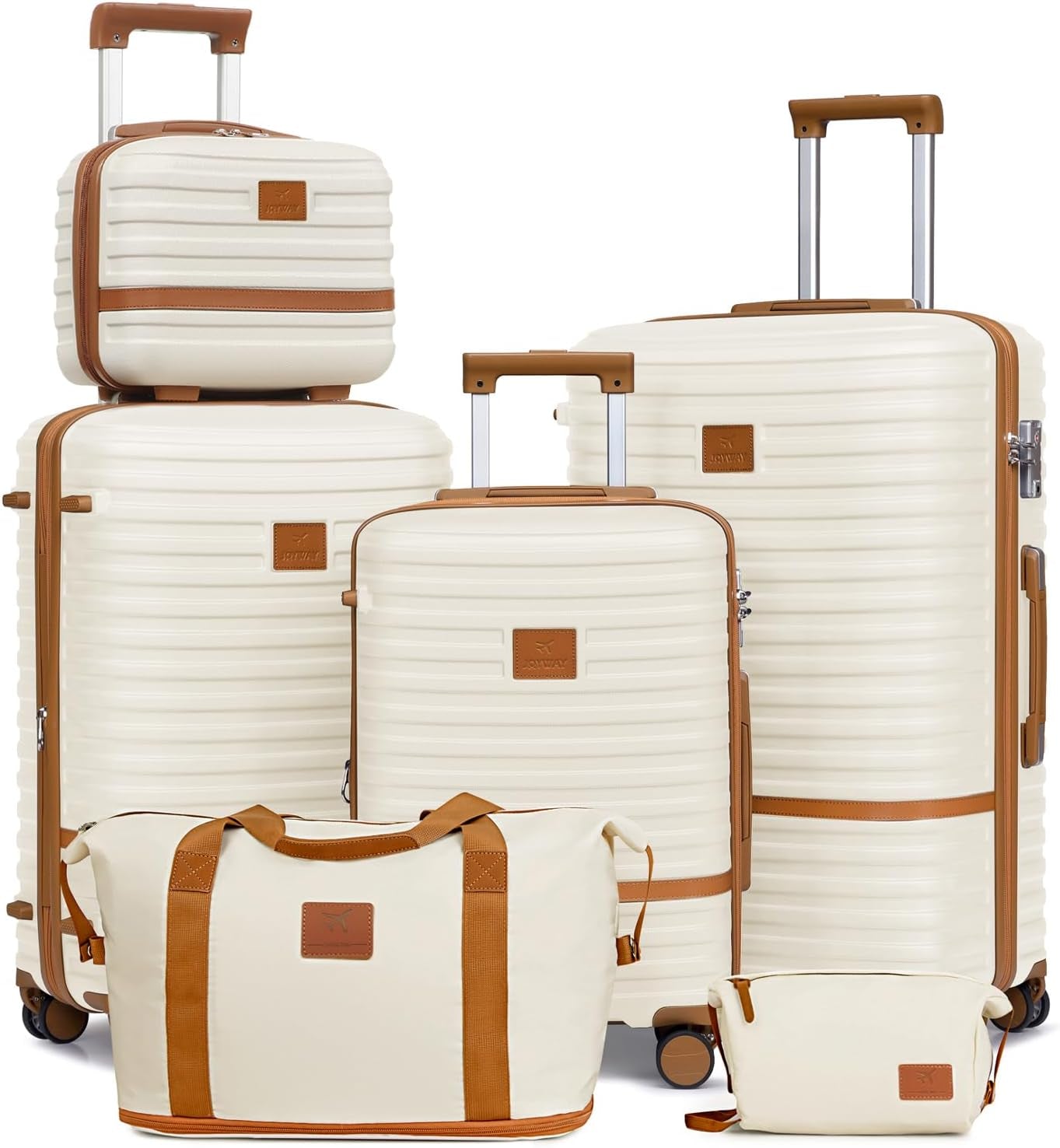 Luggage Set 3 Piece Suitcase Sets with Spinner Wheel,Hardside Expandable Travel Laggage with TSA Lock (13/20/24/28 White Brown