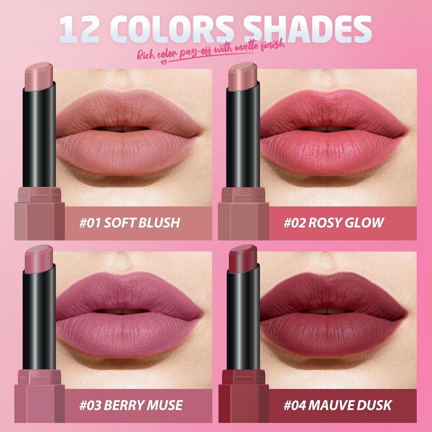 10Pcs Velvet Matte Lipstick Nude Matte Soft Dark Color Stick High Pigmented Long-Lasting Waterproof Lip Stick Lip Balm Beauty Cosmetics Gift for Women(Curated 10-Shade Set)