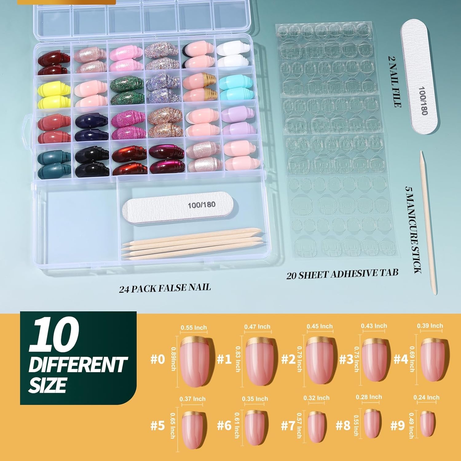 Press on Nails, 24 Colors 576PCS Cat Eye Press on Nails Short Oval, Glitter Fake Nails, Press on Nails French Tip Natural Glossy Nails for Nail Art