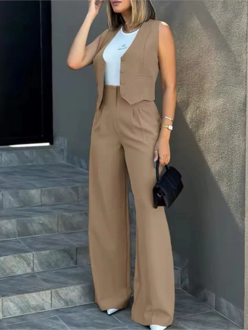 Women’S Tailored Waistcoat Wide Leg Trouser Co Ord Lounge Set
