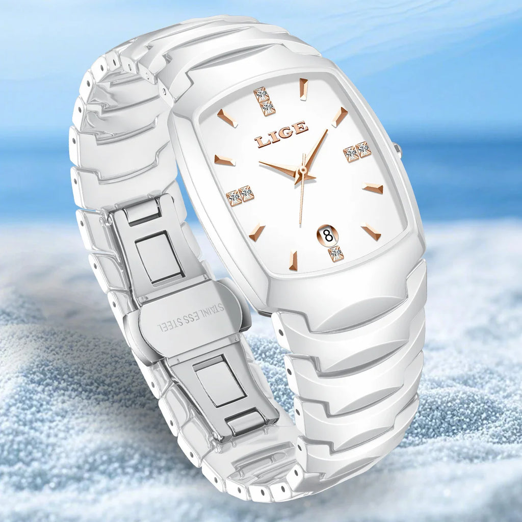Casual Elegant Women Watch Fashion White Ceramic Strap Calendar Quartz Watch Waterproof Business Luxury Gift Ladies Watches