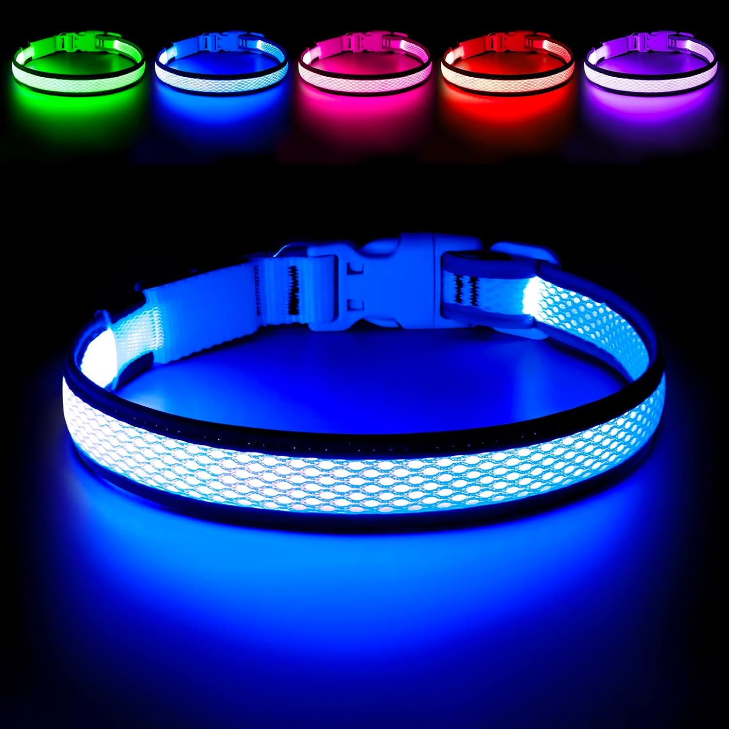 LED Dog Collar, Light up Dog Collar USB Rechargeable, Brightest Dog Lights for Night Walking, Adjustable Dog Collar Light for Dog Safety (Blue, Small)