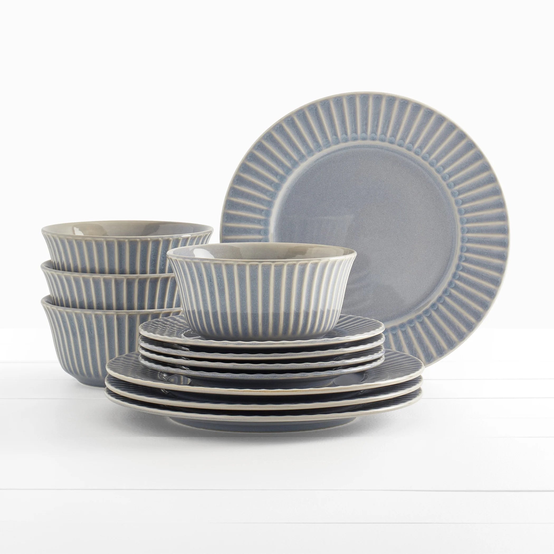 Tabletops Gallery Richmond 12-Piece Reactive Glaze Stoneware Dinnerware Set of Kitchen Dishes, Dinner Plates, Cereal Bowls, Service for 4, Gray