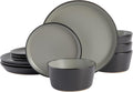 Sofia Coupe 12-Piece Stoneware Dinnerware Set, Service for 4 – Grey Plates and Bowls