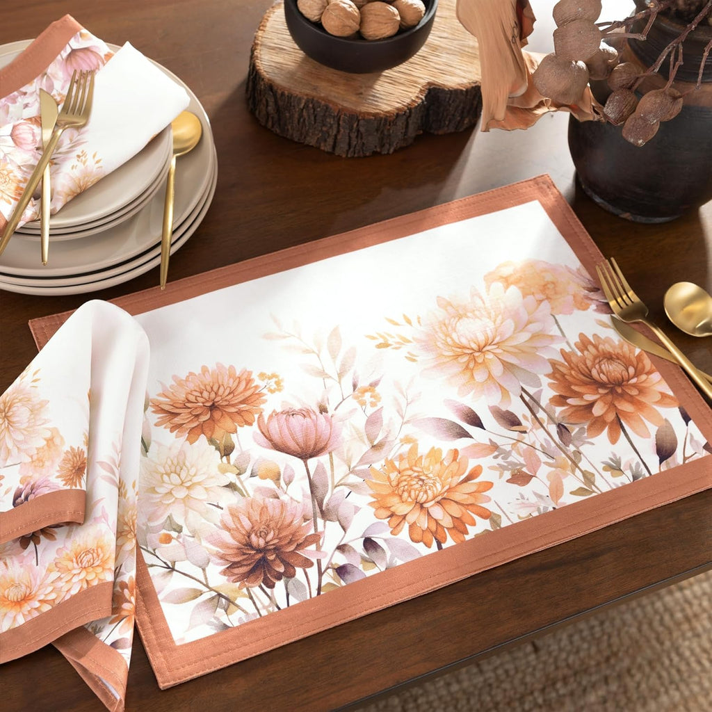 Home Fashions Autumn Blooms Fall/Thanksgiving Cloth Dining Rectangle Placemats, 13"X19", Set of 4