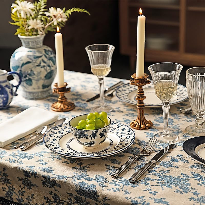 Dinnerware Set, Blue Manor 18-Piece Ceramic Dishware Set, Underglaze Floral Pattern, Premium Porcelain Dish Set for 6, Includes Plates & Bowls, Dishwasher Safe
