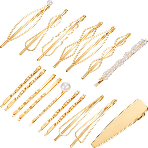 17 Pieces Gold Hair Pins Set Geometric Bobby Pin Barrettes Metal Gold Decorative Styling Jewelry Hair Clamps Accessories for Women Wedding Parties
