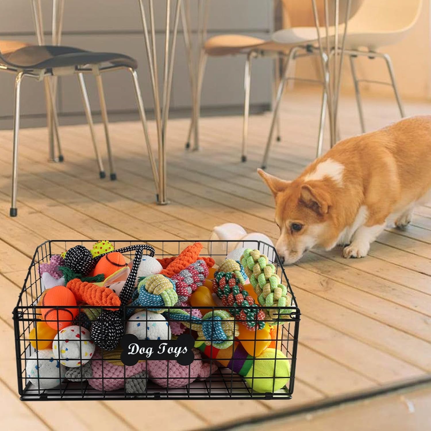 2 Pcs Dog Toy Basket Medium,Pet Storage Toys Box Metal Organizer Bin Dogs Wire Rack Container for Pet Food Storage Living Room Bins Plastic Supplies Boxes Puppy Cat Chest Organizers Treat Cabinet
