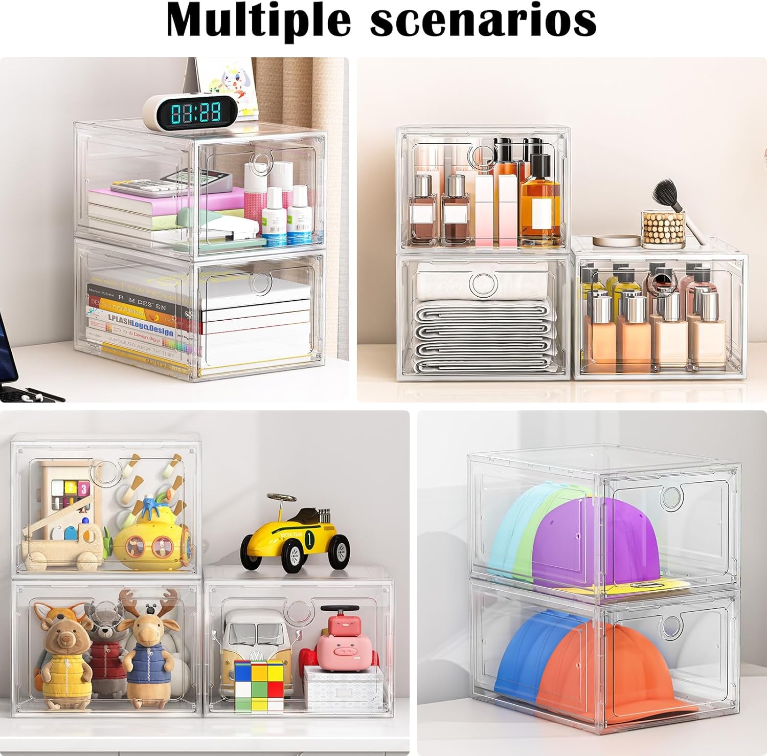 12 Pack Upgrade Harder Shoe Organizer, Shoe Storage with Magnetic Front Door, Clear Shoe Boxes Foldable Space-Saving Shoe Rack for Sneaker Boot Container, White