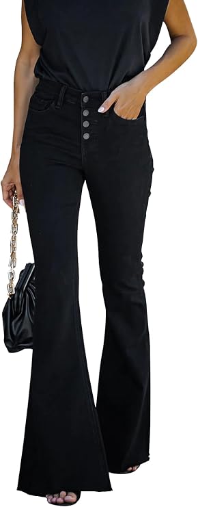 Women'S Flare Bell Bottom Jeans High Waisted Wide Leg Bootcut Jeans Stretchy Denim Pants