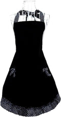 Cute Retro Aprons with Pockets for Women Girls Vintage Kitchen Cooking Apron for Mother Gift (Black)
