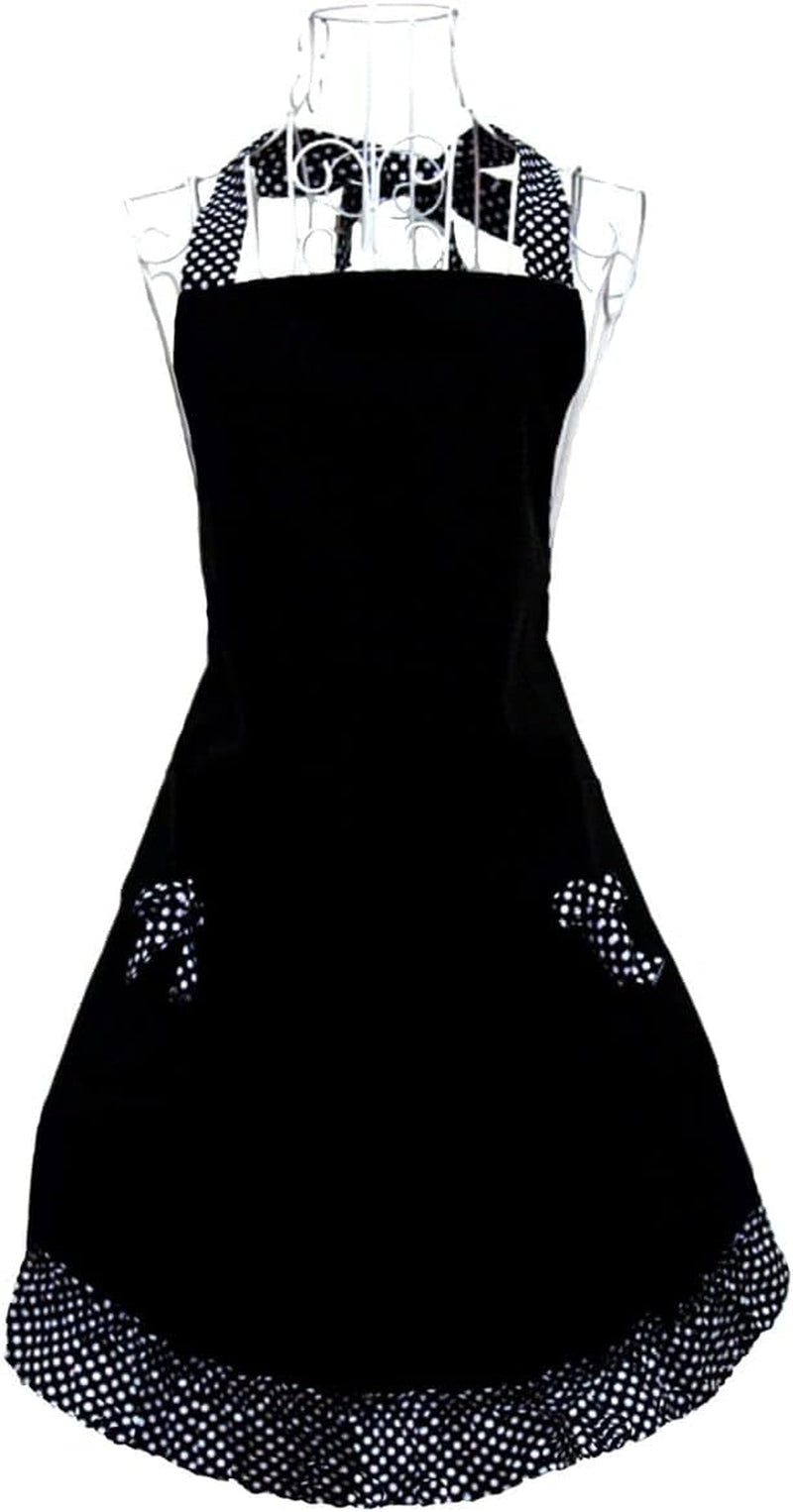 Cute Retro Aprons with Pockets for Women Girls Vintage Kitchen Cooking Apron for Mother Gift (Black)