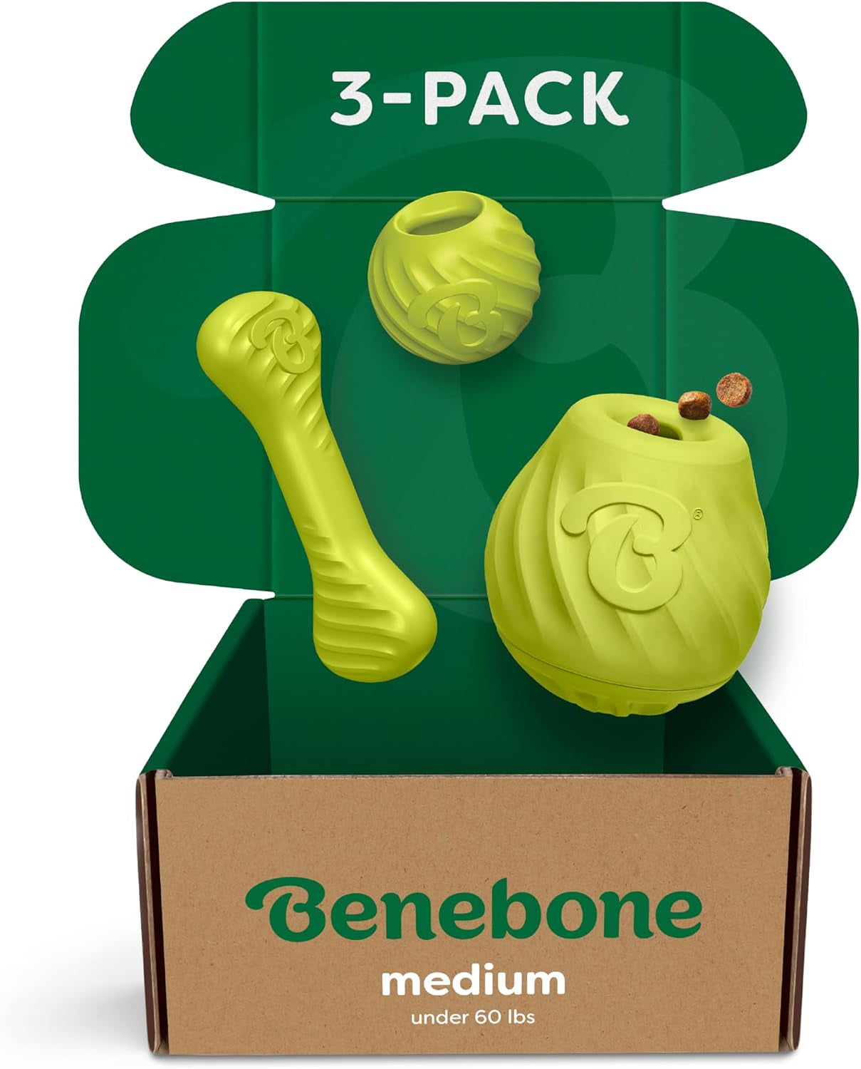 Ball/Bone Medium/Pawbler Rubber Pet Toys, 3-Pack