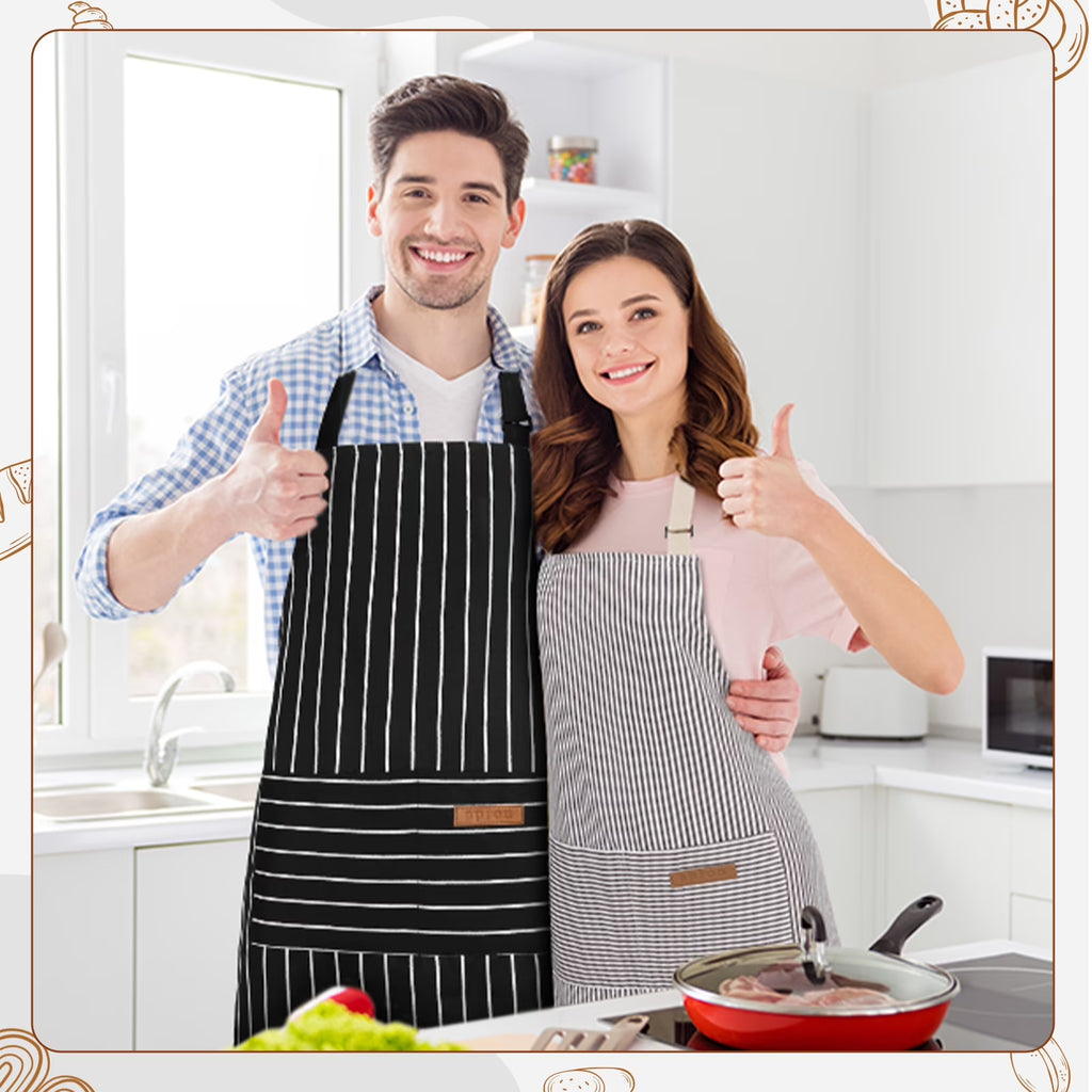 2 Pack Chef Aprons for Cooking & Baking - Soft Restaurant Quality Kitchen Aprons with Adjustable Neck & Long Tie, 2 Pockets Protective Aprons for Men & Women, BBQ Grilling Baking