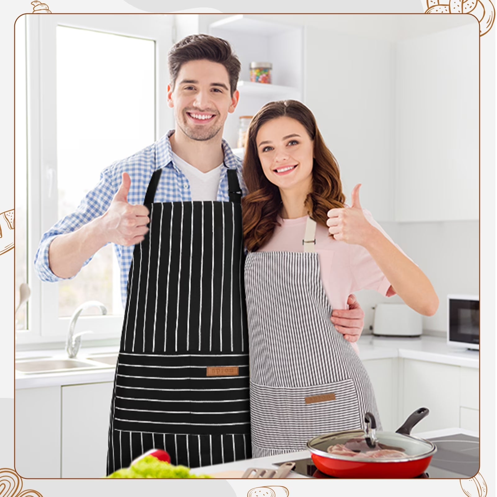 2 Pack Chef Aprons for Cooking & Baking - Soft Restaurant Quality Kitchen Aprons with Adjustable Neck & Long Tie, 2 Pockets Protective Aprons for Men & Women, BBQ Grilling Baking