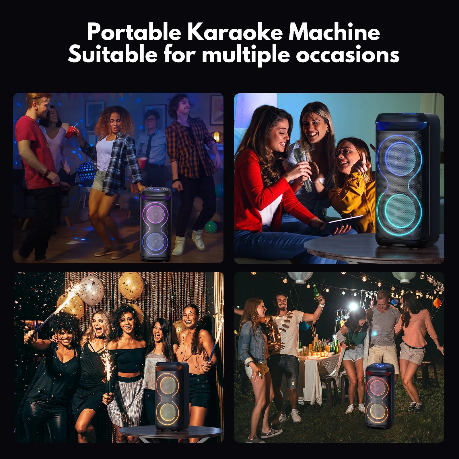 Large Party Speaker, Big Outdoor Speaker Bluetooth with Dj Lights, Powerful Deep Bass for Outdoor Backyard Party