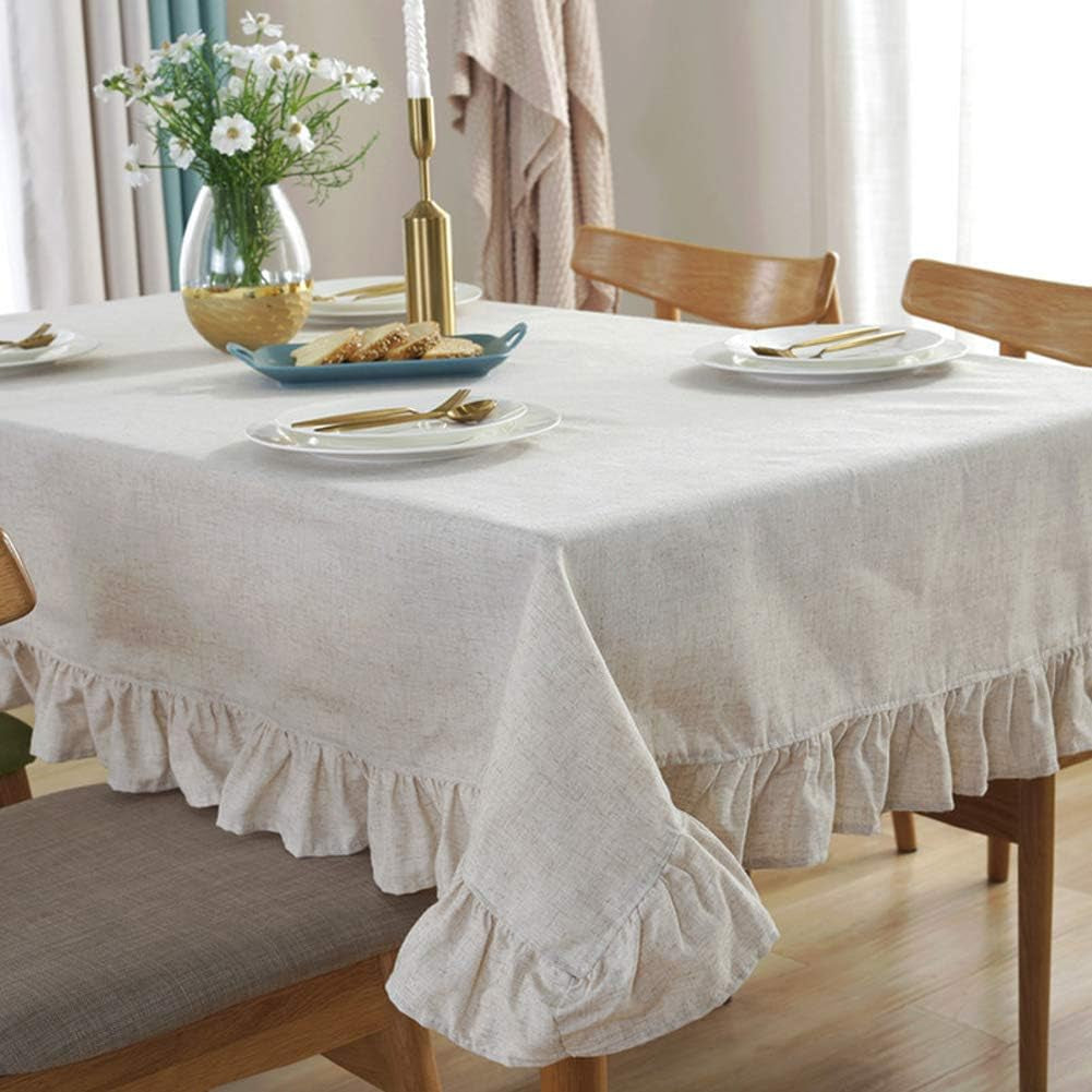 Vintage Linen Rectangle Tablecloth Tassel Table Cloth Heavy Weight Cotton Fabric Dust-Proof Table Cover Kitchen Dinning(Rectangle/Oblong, 55 X 87 Inch, Linen)