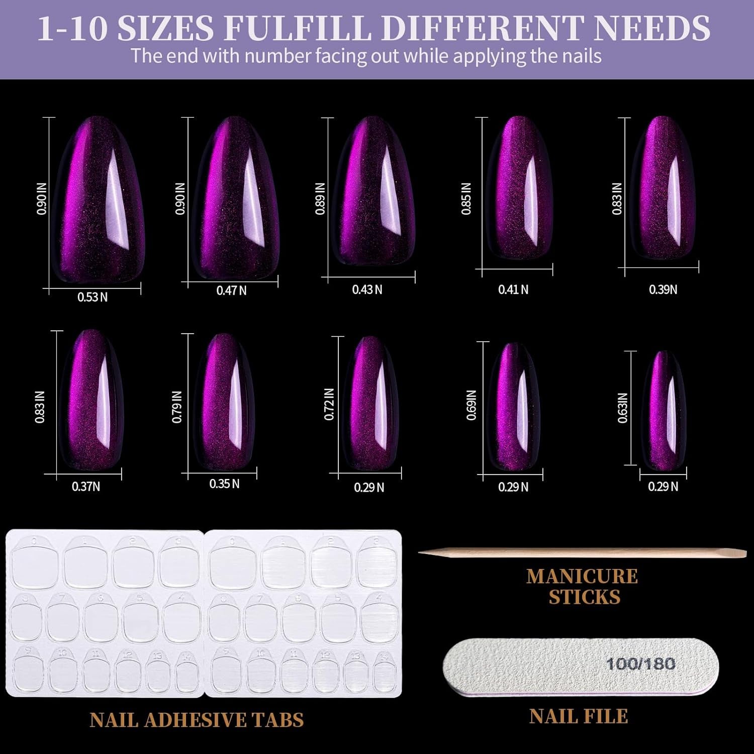 Press on Nails Almond, 6 Colors Cat Eye Press on Nails, Natural Fake Nails Glossy French Tip, Cat Eye Nails for Women Salon Quality, Christmas Iridescent Chrome Press on Nails Kit