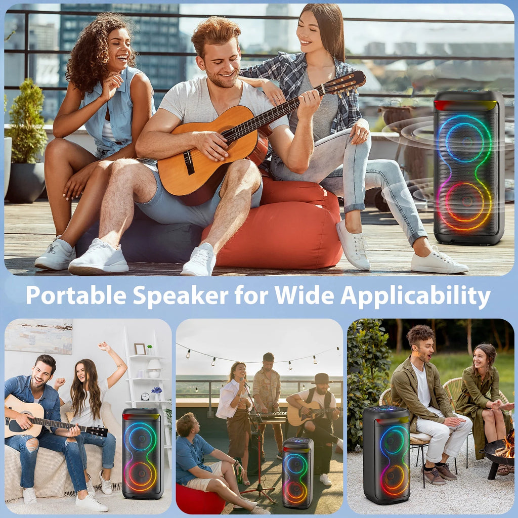 Large Party Speaker, Big Outdoor Speaker Bluetooth with Dj Lights, Powerful Deep Bass for Outdoor Backyard Party