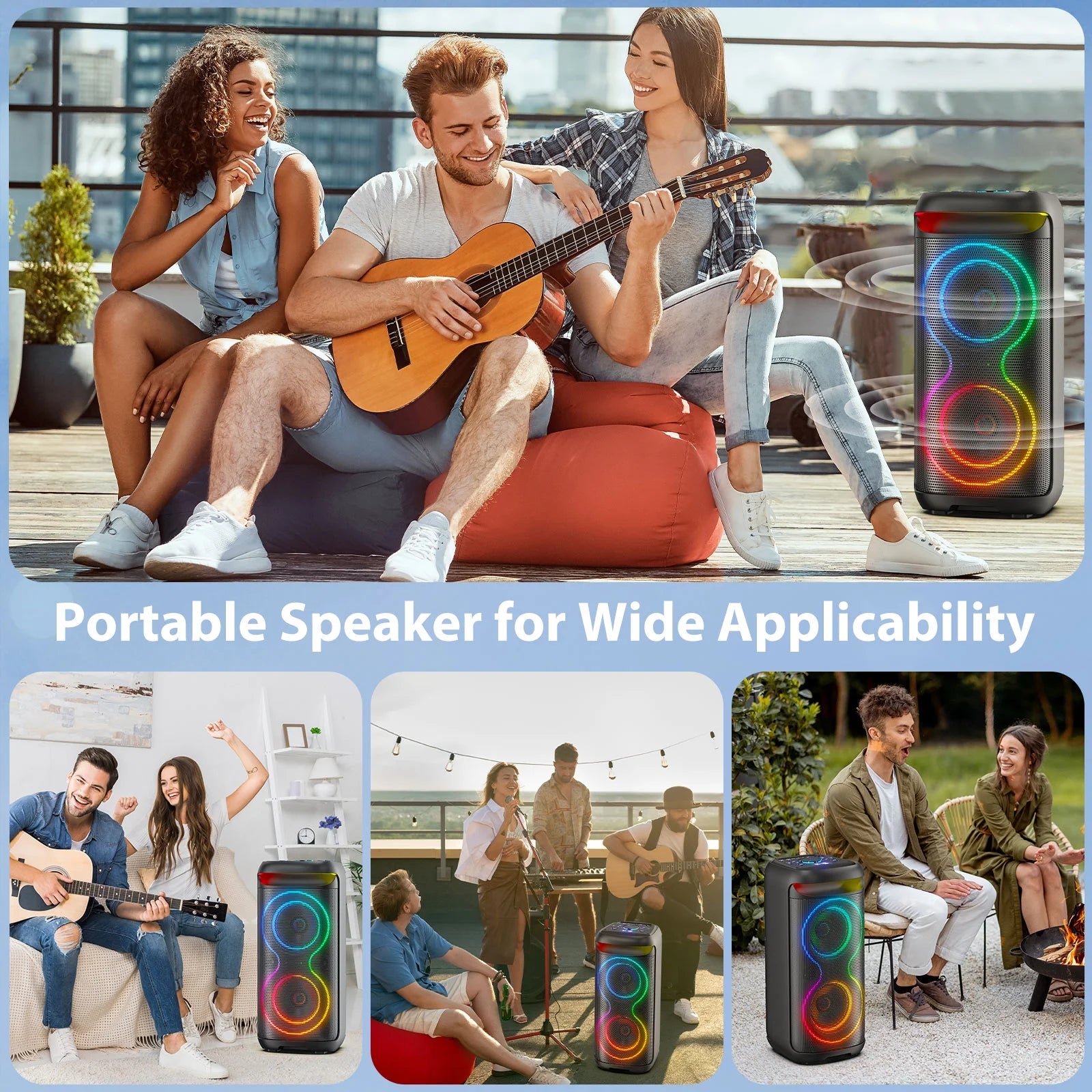 Large Party Speaker, Big Outdoor Speaker Bluetooth with Dj Lights, Powerful Deep Bass for Outdoor Backyard Party