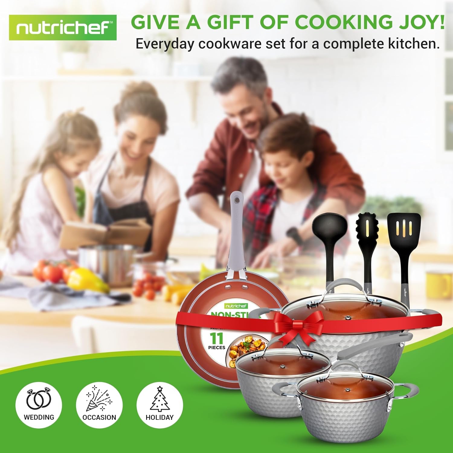 11 Piece Nonstick Ceramic Cookware Set - Pots and Pans Set with Ergonomic Handles, Induction Ready, Includes Saucepan, Dutch Oven, Large & Small Fry Pans