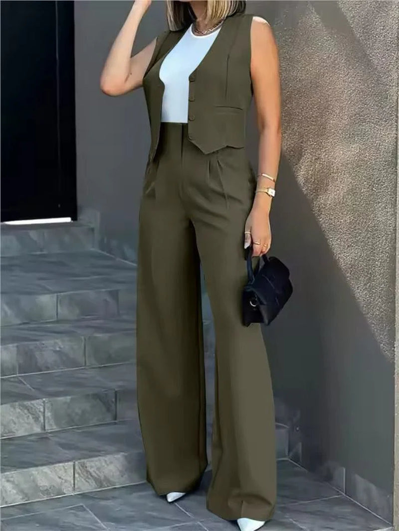 Women’S Tailored Waistcoat Wide Leg Trouser Co Ord Lounge Set
