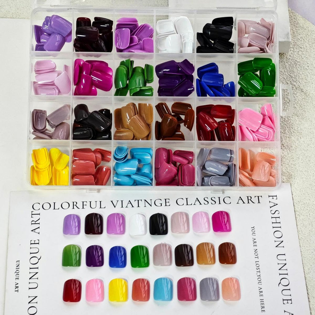 576Pcs Square Press on Nails Glossy Fake Nails Short False Nails Pure Color Glue on Nails Reusable Artificial Acrylic Nail Solid Color Full Cover Stick on Nails for Women Manicure 12 Color